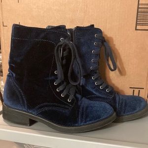 Blue suede combat boots